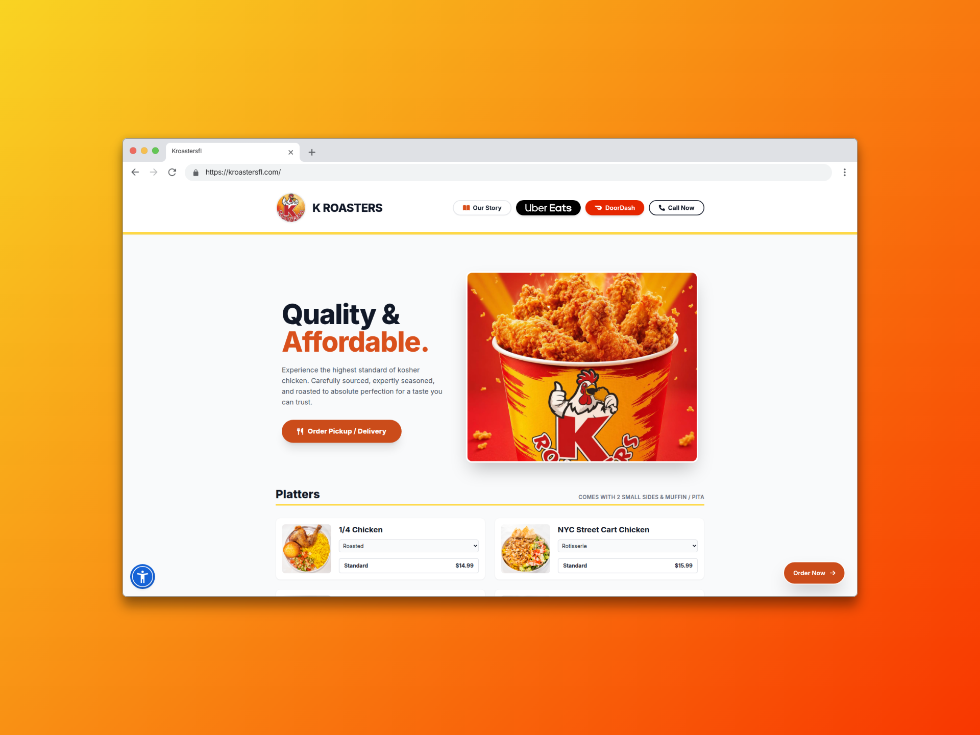 Mockup of the K Roasters restaurant website